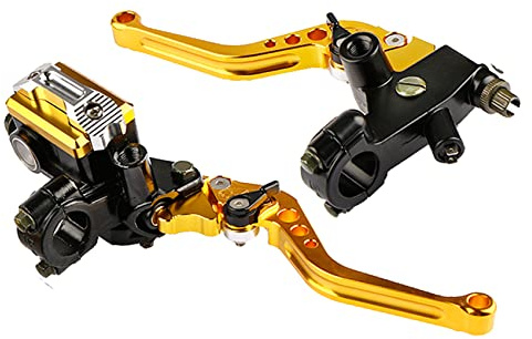 LisylineAuto Motorcycle Brake Lever 7/8 22mm Handlebar Brake Master Cylinder Clutch Lever Left and Right Set Compatible with Harley Honda Kawasaki Suzuki Yamaha Gold Universal