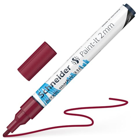 Schneider Paint-It 120161 Stylo acrylique (avec pointe ogive de 2 mm, peintures acryliques à fort pouvoir couvrant, pour bois, toile, pierre, etc.) 1 pièce, bordeaux
