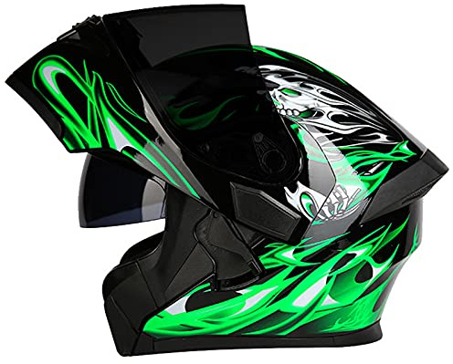 Casco Moto Modulare Integrale Apribile Casco Motocross A Doppia Visiera Per Giovani Uomini E Donne Approvato DOT/ECE Casco Da Motociclista Da Corsa Per Moto Da Strada Unisex-Adulto,Verde,XL