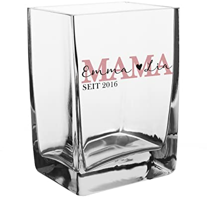 Herz & Heim® Moderne Glasvase mit Kompliment für Mama - die Beste Geschenkidee zum Muttertag Mama seit