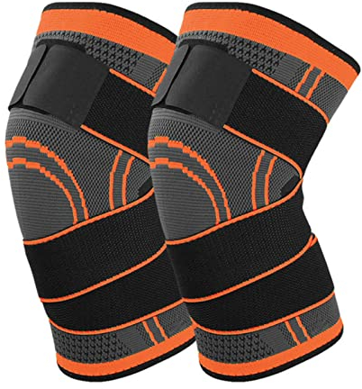 Kniestütze 2 Stück Sport Kniebandage mit Verstellbaren Riemen Männer Damen Knie Sleeve für Knieschmerzen, Meniskusriss, Arthritis, Sehnenentzündung, Laufen, Klettern, Gewichte (Orange, L)