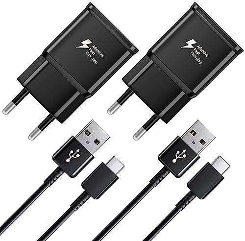 Caricabatterie USB 2-Pack, Caricatore Ricarica Rapida con 1,5m Cavo USB C Compatibile con Samsung Galaxy S8 S9 S10 S10e S20 S21 S22 S23 Plus A54 A53 A34 A14 A13 M33 M14 M13 5G, e altri Smartphone