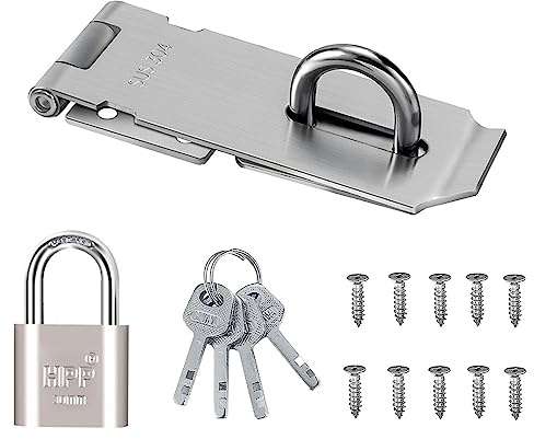 Moraillon de Cadenas 304 en Acier Inoxydable， Cadenas Hasp Avec Cadenas et Vis Moraillon de Loquet Porte Pour Chambre à Coucher Patio Jardin porte Tiroirs Armoire