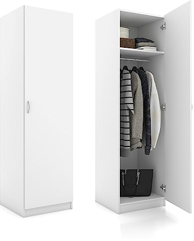 Oggi Enna Kleiderschrank, 1 türiger Kleiderschrank Garderobenschrank, Praktischer und Solider eintüriger Kleiderschrank für unterschiedliche Räume, weiß 175x51 (HxB)