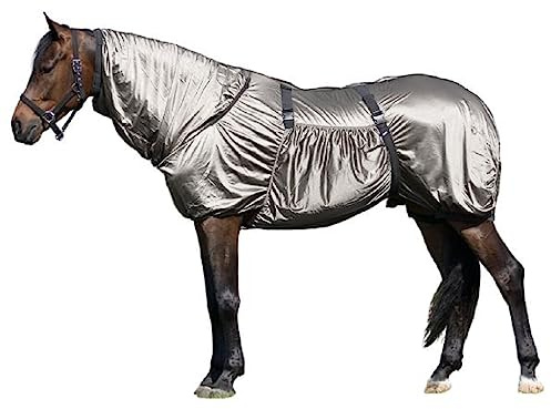 Brama West Couverture d'eczéma avec couvre-cou, pour chevaux, anti-insectes, avec bavette ventrale et sangles abdominales, gris, taille 160