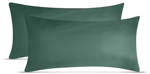 leevitex Kissenbezug Set | 2er Pack | 100% Baumwolle | Jersey | Kissenbezüge | Seitenschläferkissen | Kissenhülle | Nackenkissenbezug (Dunkel Grün, 40 x 80 cm)