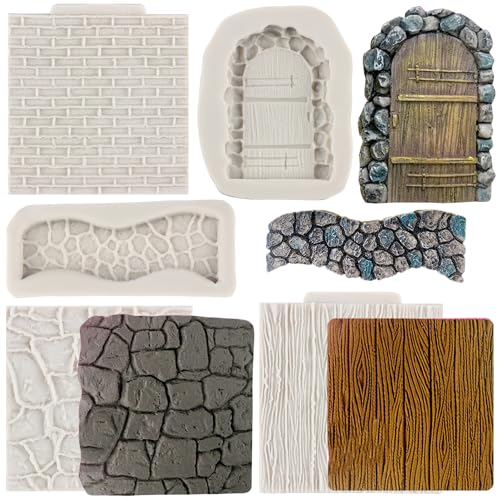 MYPRACS Stampo in silicone con struttura in mattoni e porta in pietra per fondente e corteccia d'albero