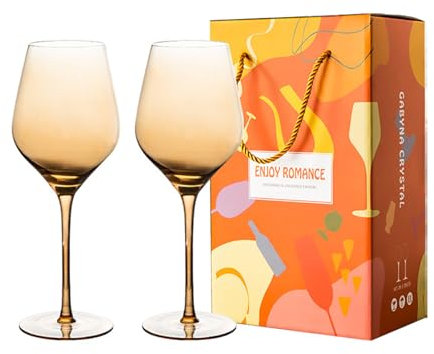Lot de 2 verres à vin en spray colorés blancs ou rouges en forme de tulipe pour fêtes (ambre)