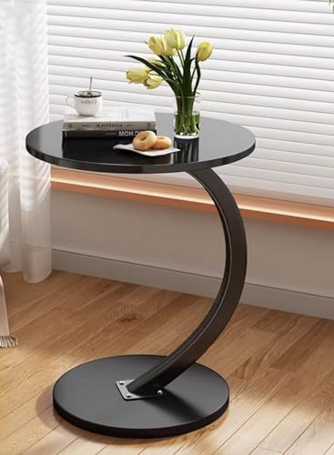 johgee Beistelltisch Holz Schwarz, Couchtisch Rund, C-förmige Stütze, Tischplatte Durchmesser 40cm, schöner Nussbaum Optik, Beistelltische fürs Wohnzimmer, Sofas, Abstelltisch