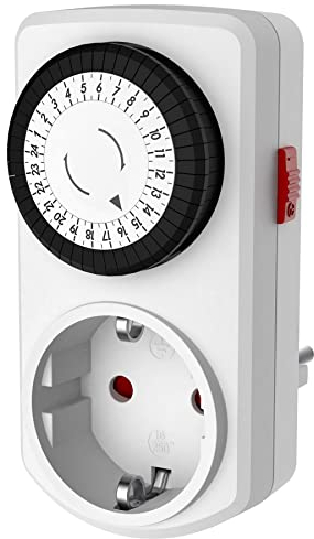 GAO Zeitschaltuhr – mechanische Tages-Zeitschaltuhr TÜV/GS-Zeichen Steckdose (48 Schaltzeiten/Tag, 30Min. Intervalle, max. 3680W) – Weiss