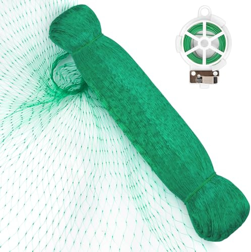 4m×10m Filet Anti Oiseaux Kit, Filets pour Jardin avec 20m de Fil de Jardin, Filet Protection Fraisier à Mailles Fines Polyvalent pour Plantes, Graines d'herbe, Couvertures de Bassin (Vert)