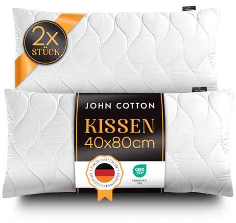 John Cotton Kopfkissen 40x80 cm – 2er Set Hotel-Luxus-Stepp-Kissen für Nackenschmerzen, Verstellbares Kissen mit Reißverschluss - 450g Füllung, Schlafkissen für Allergiker, Oeko-TEX (40 x 80)