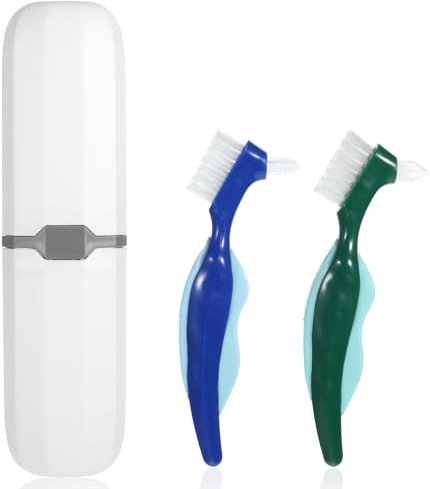2 spazzole per protesi dentarie multistrato, setole dure, portatili, strumenti per la pulizia dentale a doppio lato, con custodia, per viaggi, campeggio, palestra, cura dentale