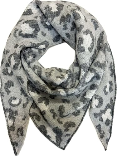XXL triangel stickad halsduk leopard varm vinter halsduk mode tyg triangulär halsduk tubhalsduk stola höst vår ull duk lejon, GRÅ, 160 x 48 cm