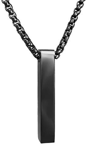 RUGGED steel - Herren Edelstahl Kette mit stylischem Stab Anhänger - inkl. Schmuck-Box (60 cm/schwarz)