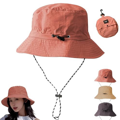 LHLZNB Unisex fiskarhatt - UPF 50+ solskydd justerbar hatt för män och kvinnor, vikbar utomhusstrand/fiskemössa med svettband, vattentät andningsbar, Jujube röd, S-M