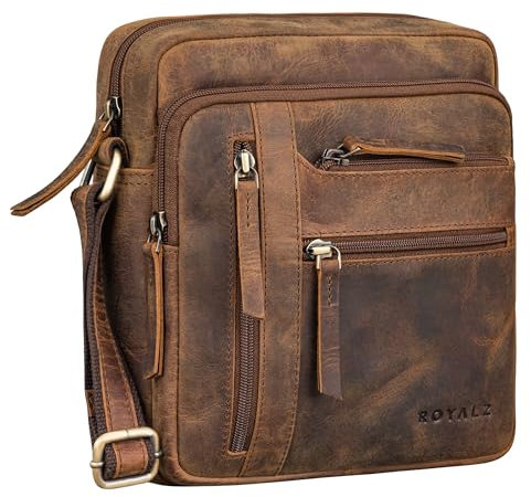 ROYALZ 'Indianapolis' Vintage Leder Umhängetasche Herren Klein Ledertasche Männer Tasche Schultertasche Echtleder Männerhandtasche zum Umhängen Herrentasche Büffel-Leder, Farbe:Nevada braun