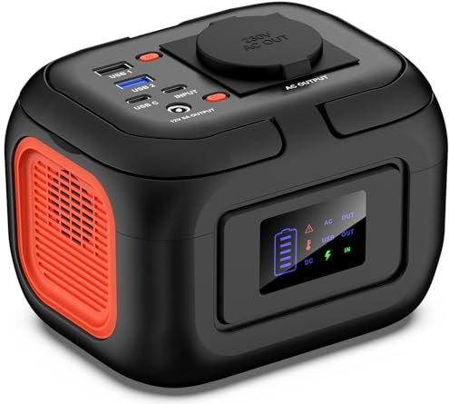 SinKeu Tragbares Powerstation 97Wh, 26400mAh Mini Generator mit 120W 230V AC Steckdose, 12V DC, USB Ports für Handy Laptop, Mobiler Stromversorgung Akku für Camping Reise Notfall(ohne Solarpanel)