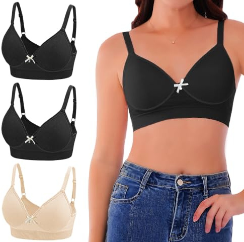 3 st bh för kvinnor utan bygel med vadderad, bekväm bralette, t-shirt, bh, bysthållare, topp, klassisk bh, yoga-set, sportbehå för kvinnor, mjuk – S–XL, svart beige, L