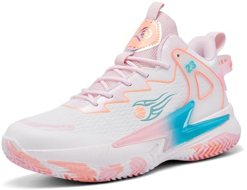 KIUSMETY Basketball Shoes for Womens Mens Fashion Comfortable Volleyball Sneakers Breathable High Top Non Slip Outdoor Sport Woman Man Shoe Pink Size 9