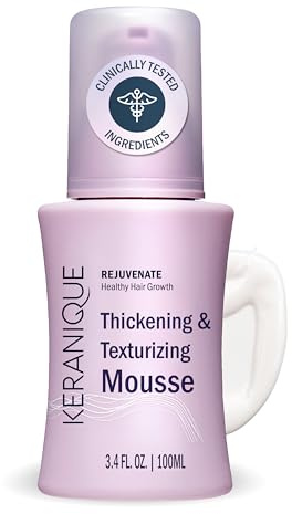 Keranique Volumizing Mousse for Women - Thickening and Styling Anti-Frizz Foam for Fine, Straight, Wavy, and Curly Hair