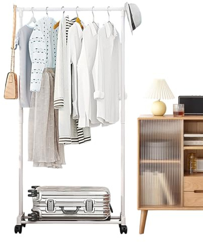 Percheros para ropa – Soporte de ropa multicapa con ruedas – Organizador de ropa multifuncional para dormitorio, lavandería, garaje, cuarto de bebé, armario, baño comercial