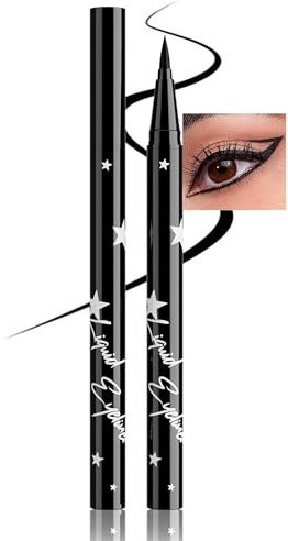 Erinde Eyeliner Schwarz, Eyeliner Wasserfest & Wischfest, Schnelltrocknend und Langanhaltend, Hochpigmentiert für Präzise Lidstriche, Multiuse Lidstrich Stift für Karneval & Cosplay, Vegan #12