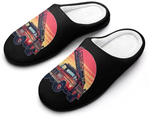 Thin Red Line Firefighter Fire Truck Sunset Mens House Slippers Cotton Home Shoes for Indoor&Outdoor 9-10（42-43）