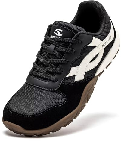 HOBIBEAR Women's Men's Trail Running Barefoot Shoes | Wide Toe Box Minimalist Sneakers Black White