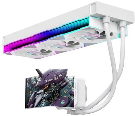 TZMRIT CA360 ARGB AIO 360 mm AIO Schermo curvo AMOLED da 6,67 Effetto anamorfico 3D Regolabile Raffreddamento ad acqua AIO 360 mm, 320 W TDP, per Intel LGA 1851/1700 AMD AM5/AM4 (WH)