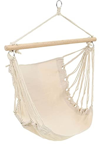 Hamac 185 x 125 cm - Crème - En coton - Lot de 4 fauteuils suspendus - Pour jardin, terrasse, balcon, salon - Anneau rotatif - Assise détendue