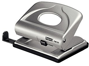 Rapid FMC20 Perforatore a 2 Fori, Perfora Fino a 20 Fogli, Barra di Guida Regolabile, Metallo, Argento, 21835402