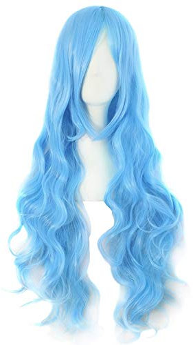 MapofBeauty 80cm/ 31 Pollice Lungo Ricci Donna Ricci Parrucche (Azzurro Blu)