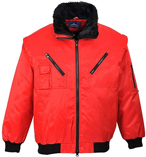 Portwest PJ10 Blouson Pilot Poignets et Ourlets Tricot Zip à Double Curseur | Rouge, L, UPF 50+, EN 342, Polyester, 2 Poches Latérales, Manches Zippées, Coupe Standard, Six Poches, Anti-Taches, Hiver