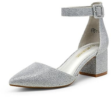 DREAM PAIRS Hochzeitsschuhe Damen Spangenpumps Tanzschuhe Sandaletten mit Blockabsatz Slingback Pumps,Size 37,Silber/Glitzer,ANNEE