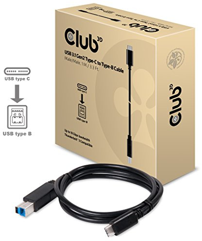 Club 3D CAC-1524 USB 3.1 G2 Type-C-kontakt till Type-B-kontaktkabel, 1 m svart