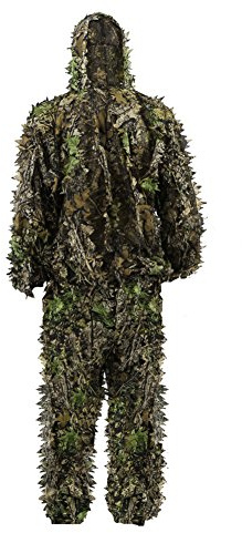 PELLOR Outdoor Camo Ghillie Suits, 3D Leafy Ghille Suit Hooded Hunting Airsoft Camouflage Gillies Suits for Kids & Adults (Green, Height 3.3-4.3 ft)