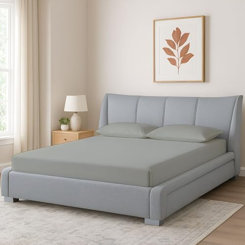 Shreem Linen California King Waterbed Sheets, 4-Piece 100% Egyptian Cotton Attached Sheet Set with 15 Deep Pocket, Soft & Breathable Bedsheets for Water Beds, Light Grey Solid