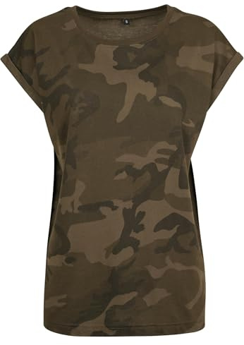 Build Your Brand T-Shirt pour Femme avec épaules allongées pour Femme, Motif Camouflage, Tailles XS à 5XL, Camouflage Olive., M