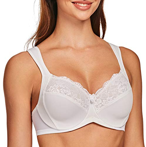 MELENECA Women's Minimizer Bra Full Coverage Plus Size Underwire Lace Comfort Cushion Strap White 38C