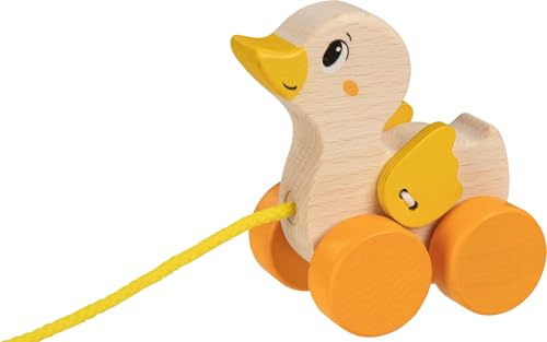Goki - Animale da Trascinare a Forma di Anatra, Non Applicare Giocattoli per Traino, Multicolore (54884)