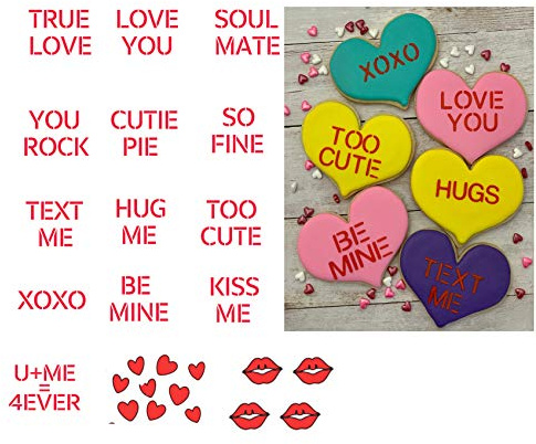 Conversation Hearts Cookie Stencil or Number Cookies Stencils with Letter, Love Phrase Sign and Other Pattern Stencils