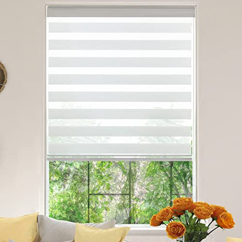 KALYSIE Zebra Roller Window Blinds,Custom Cut to Size,Roller Blinds Dual Layer Roller Shade Blinds, White,Fixed 72 InchesHigh,30 Inches Width