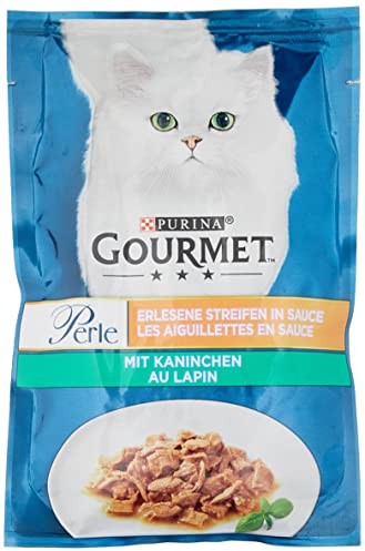 Gourmet Perle Erlesene Streifen Katzenfutter nass, mit Kaninchen, 26er Pack (26 x 85g)