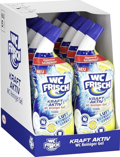 WC FRISCH WC Reiniger Gel Lemon (10 x 750 ml), WC Reiniger mit Lufterfrischer-Effekt, Toilettenreiniger sorgt für hygienische Frische, mit 4-fach Aktivstoff-Kombination