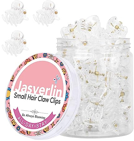 JASVERLIN Small Hair Clips Tiny Claw Clips, Fine Thin Hair Accessories Plastic Mini Clamps Clip for Women Little Girl Styling, Non-Slip Strong Grip Jaw 50pcs (Clear) | Cute Tiny Hair Styling Accessories for Women Teens, Fine Thin Thick Short Hairstyles, Transparent Plastic Mini Clamps