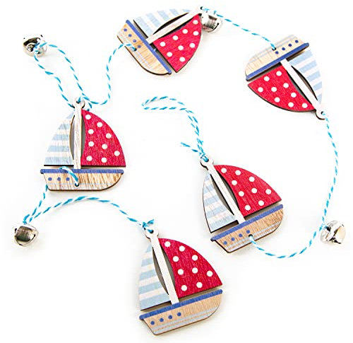 Logbuch-Verlag Ciondolo a forma di navi a vela, decorazione marittima, da appendere, 100 cm, rosso e blu, decorazione da giardino