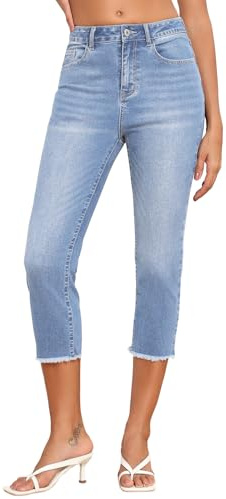 Sidefeel Womens Capri Pants Straight Leg Cropped Jeans Sky Blue Size 8