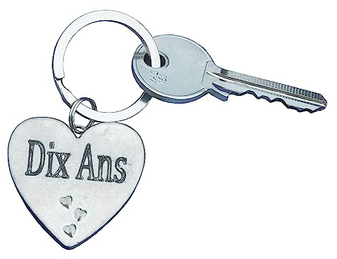 Porte-Clés en Étain - Dix Ans - Cadeau de 10ème Anniversaire de Mariage - Fait à la Main aux Étains de Jumilhac