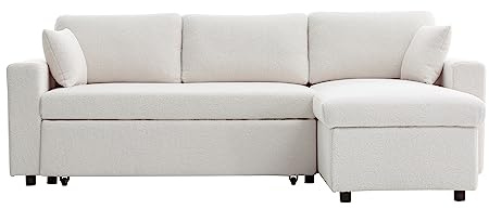 LOUNGITUDE - Canapé d'angle réversible Convertible en Tissu bouclettes avec Coffre - 3 Places